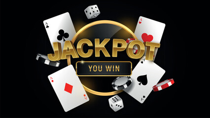 Vector illustration, icon casino background with playing cards casino chips jackpot you win text