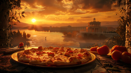 Taste of Italy: Pizza Delight Against a Backdrop of Timeless Landmarks - obrazy, fototapety, plakaty