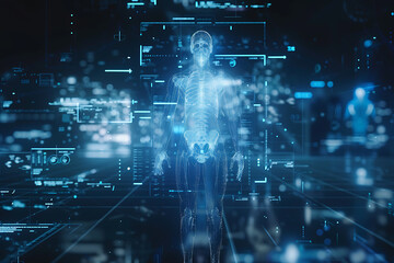Cutting-edge wireframe visualization on luminous translucent backdrop, depicting futuristic medical concept and innovation - obrazy, fototapety, plakaty