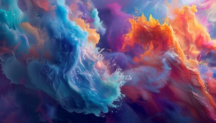 Obraz premium an abstract design with large color liquid dyes spilling and mixing together in a splash onto the canvas