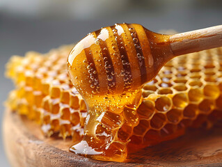 Natural honey collected by caring bees. Honeycomb. Beehive. Liquid honey. Sunshine in a jar. Natural remedies.