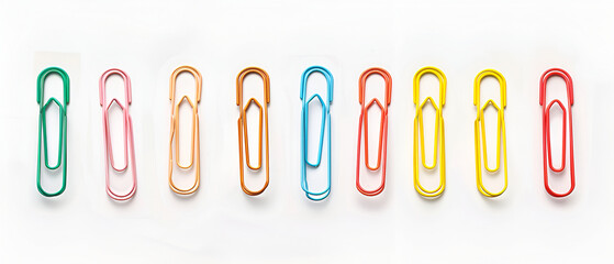 Multi colored paper clips, isolated on white background ,Set of colorful paper clips isolated on white ,Colorful zem clips on a white background
