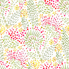 Seamless pattern - decorative  embroidery. Hand-drawn illustration. Use for textile design,wrapping paper, wallpaper, web page background - 777500415