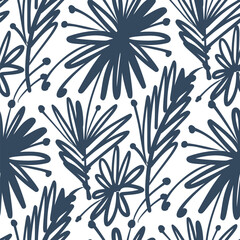 Black and white seamless pattern with flowers.  Vector - 777500438