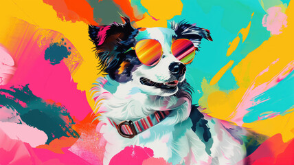 cool dog with sunglass in a stunning background ultra realistic Generative AI	
