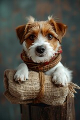 Funny dog ​​Jack Russell Terrier with a bag