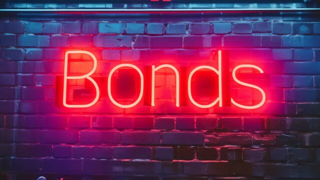Neon sign saying Bonds  on a brick wall. 