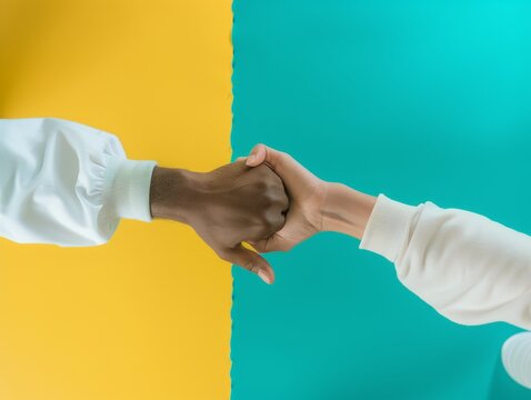 Intertwined hands of biracial non-binary individuals, symbolic of unity in a jiu-jitsu class environment - Powered by Adobe