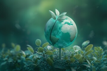   A tight shot of a plant featuring a sphere atop its center, surrounded by a sea of leaves