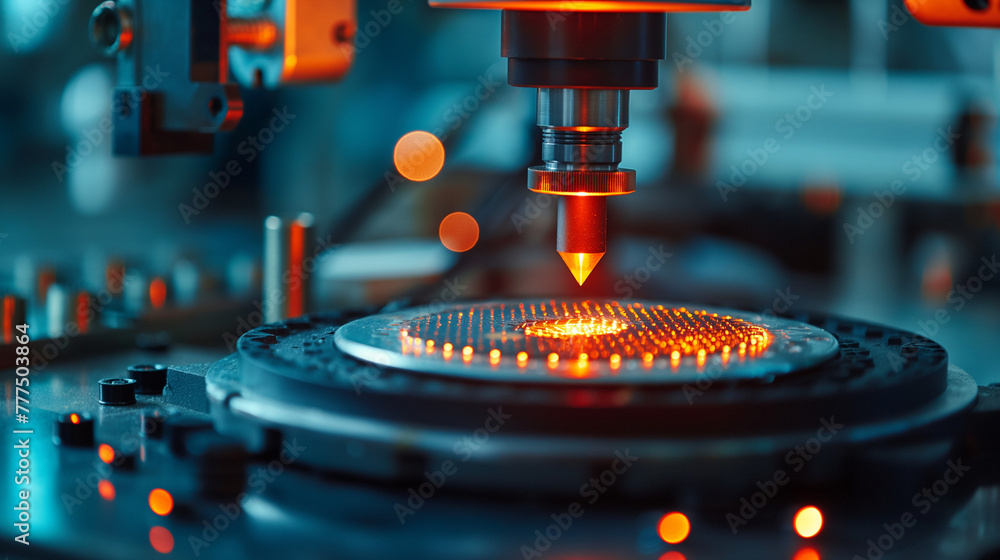 Aufkleber close-up of silicon die are being extracted from semiconductor wafer and attached to substrate by pi