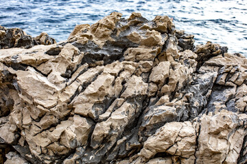 Rocks on the Dalmatian coast near Dubrovnik, Croatia - obrazy, fototapety, plakaty