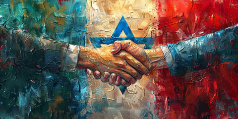 Handshake Blending Unity and Artistry in Vivid Abstract Painting - obrazy, fototapety, plakaty