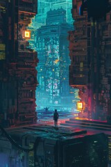 Shadowed by ancient gods, a cyberpunk detective pieces together holographic puzzles in a timeless temple