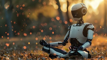 Meditating robot in nature