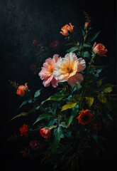 Still life painting with abstract colorful flowers, modern impressionism style. Generative AI