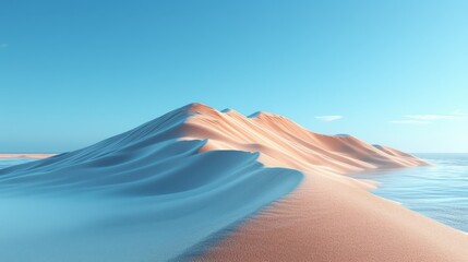   A collection of sand dunes situated in the midst of a water body, accompanied by a blue sky and clouds - obrazy, fototapety, plakaty