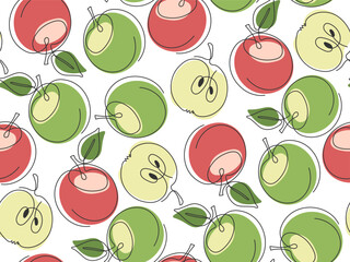 Line drawn apples seamless pattern. Garden natural organic fruit. Simple modern illustration. Pattern for packaging design, wallpaper, cover, fabric print