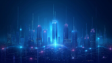 Modern cityscape and communication network concept. Telecommunication.