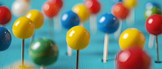 Group Of Brightly Colored Pushpins Isolated On White ,background ,Drawing pins ball in different colors isolated on white background
