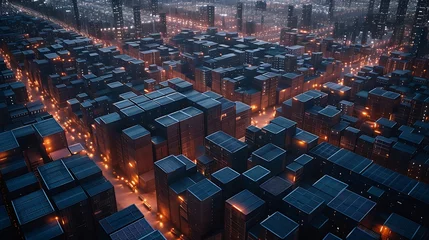 Wandaufkleber a visually striking AI depiction of a wenchanting night sky. Spotlight the logistic center's significance within the industrial cityscape from an aerial perspective attractive look © Noman