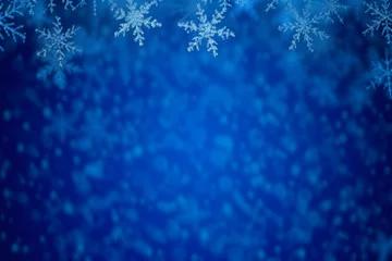 Papier Peint photo Bleu foncé Magical heavy snow flakes backdrop. Snowstorm speck ice particles.
