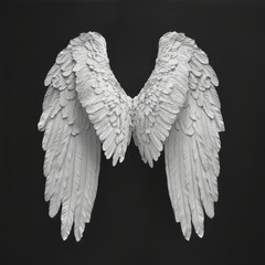  Two white angel wings against a black backdrop with ample space for superimposing text