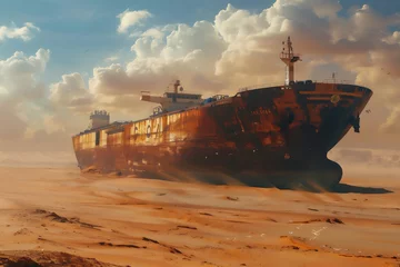 Wall murals Shipwreck cargo ship stranded in the desert