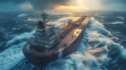 cargo ships and storms at sea - obrazy, fototapety, plakaty