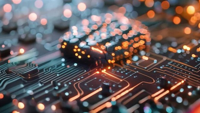 A electronic brain on motherboard or artificial intelligence The theme of using modern technology and futuristic artificial intelligence brain concept.