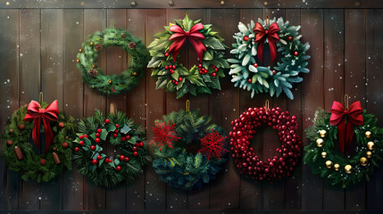 Fototapeta na wymiar Christmas wreaths set, generative Ai