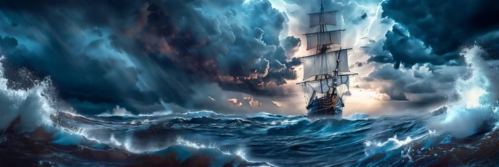 Foto op Canvas sailing ship in the middle of the sea when it is cloudy © Syukra