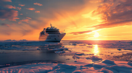 cruise ship at sunset