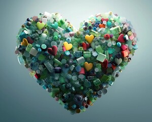 reusable materials forming a heart, symbolizing love for the planet, environmental ethics