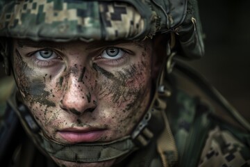 Fototapeta premium Detailed gear of a camouflaged army person