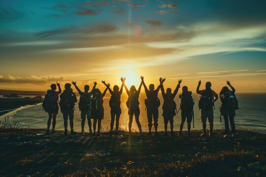 Group of people standing on top of hill