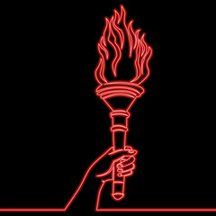 Hand holding torch symbol icon neon glow vector illustration concept