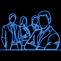 Team of business people in suits icon neon glow vector illustration concept