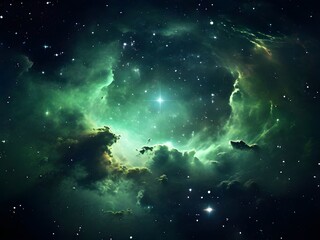 Obraz na płótnie Canvas a green nebula with stars and stars in the background