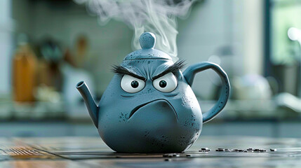 An animated teapot, steaming and whistling with pent-up anger - obrazy, fototapety, plakaty