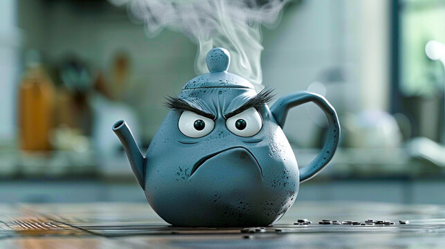 An animated teapot, steaming and whistling with pent-up anger