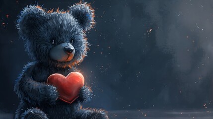 an enchanting image of a cuddly dark grey teddy bear holding a heart, incorporating transparency through AI attractive look