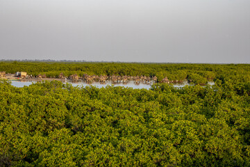 Ancient granaries on an island among mangrove trees, Joal-Fadiouth, Senegal
