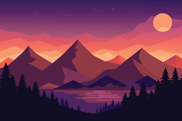 Beautiful Dusk at Mountains Scenery vector design