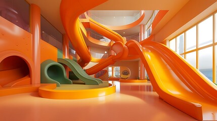 an engaging AI image of a dynamic children's play area, highlighting a modern indoor slide in a...