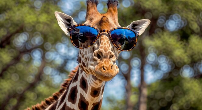 Portrait of a giraffe in sunglasses