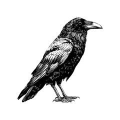 Fototapeta premium Raven black silhouette vector illustration isolated on white background Crow Flat Logo Icon Clipart 