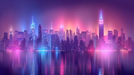 High-tech digital landscape, a cityscape glowing under neon brilliance, futuristic