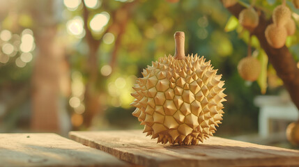 Fototapeta premium Fresh Durian Fruit on Wooden Table