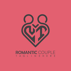 Couple love Heart symbol ALL letter logo icon design template. May be used in medical, dating, Valentines Day and wedding design.