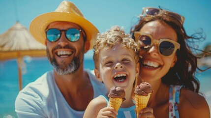 Family Enjoying Ice Cream on a Sunny Beach